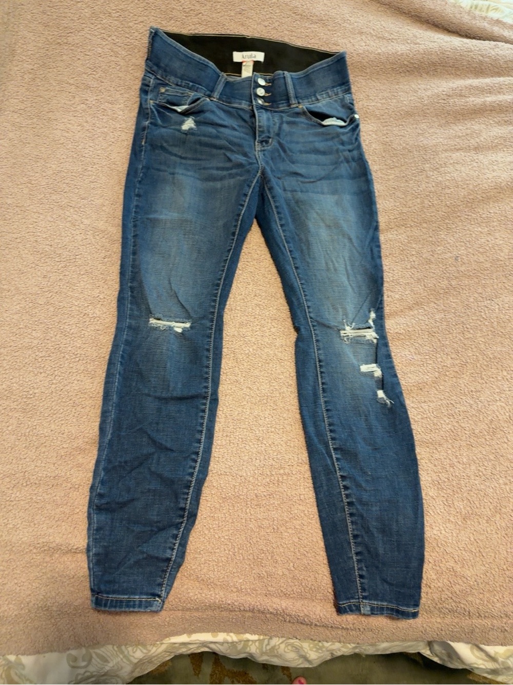 Arula High Rise Distressed Skinny Jeans Triple Button